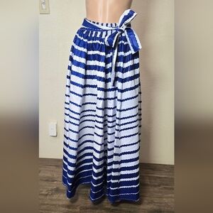 NF Striped 100% Cotton Box Pleated Maxi Skirt Blue/ White One Size Whit Pockets